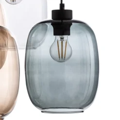 Hanglamp Elio, glas, bruin/helder/grijs, rechthoek 6-lamps