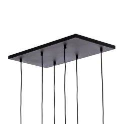 Hanglamp Elio, glas, bruin/helder/grijs, rechthoek 6-lamps
