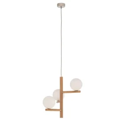 Hanglamp Estera, opaalglas, hout, 3-lamps
