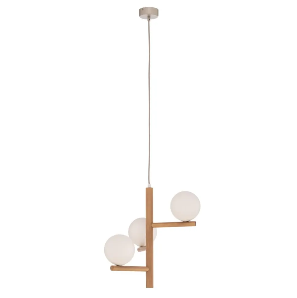 Hanglamp Estera, opaalglas, hout, 3-lamps
