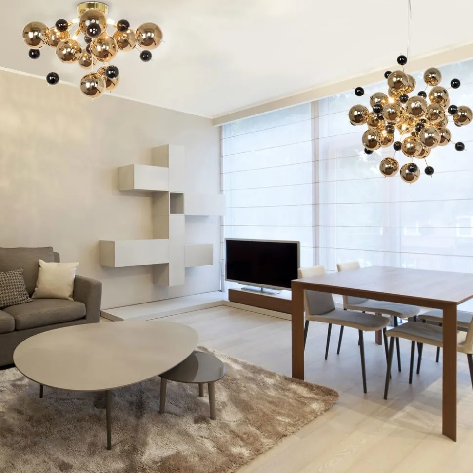 Hanglamp Explosion met gouden bollen