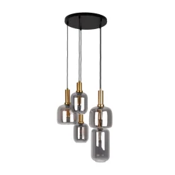 Hanglamp Fumo, rookglas, 5-lamps, rondel