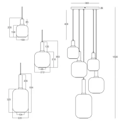 Hanglamp Fumo, rookglas, 5-lamps, rondel