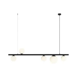 Hanglamp Garda 5, balk, metaal, glas, zwart, 5-lamps.