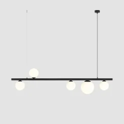 Hanglamp Garda 5, balk, metaal, glas, zwart, 5-lamps.