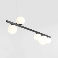 Hanglamp Garda 5, balk, metaal, glas, zwart, 5-lamps.