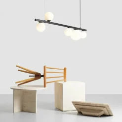 Hanglamp Garda 5, balk, metaal, glas, zwart, 5-lamps.