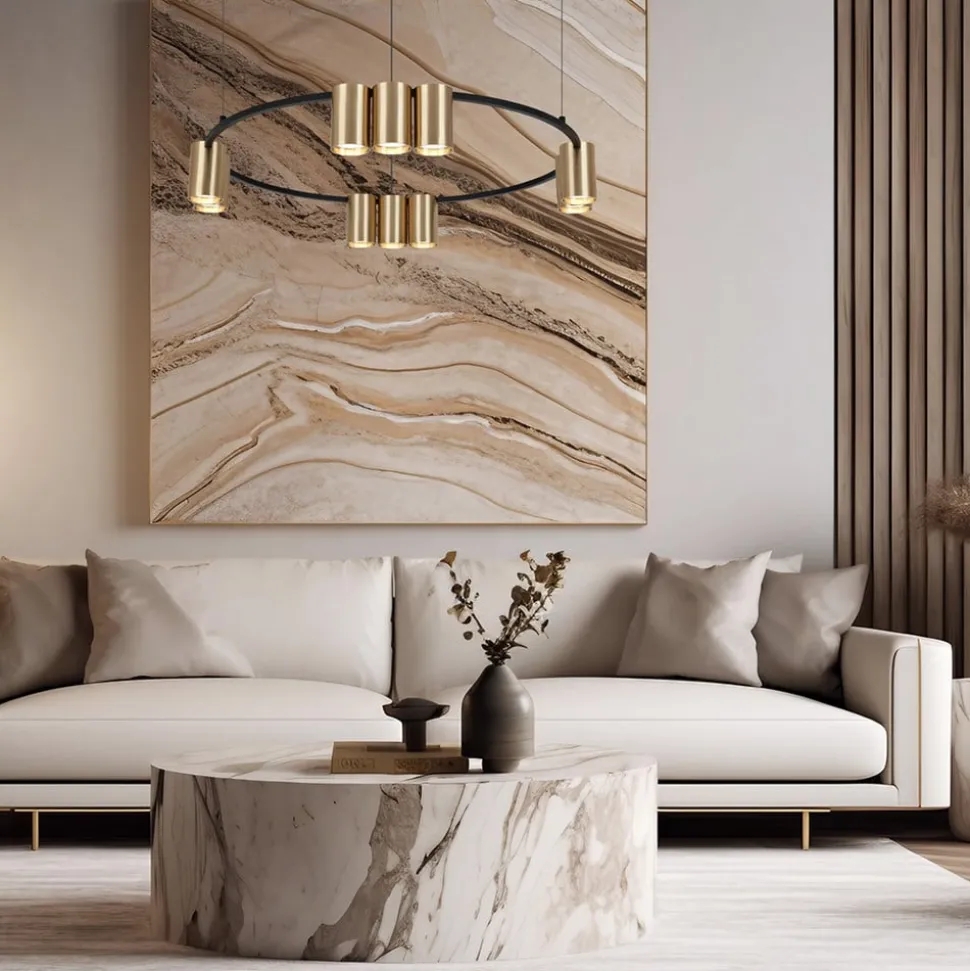 Hanglamp Genesis, aluminium, zwart/goud, 10 x GU10, Ø 60 cm