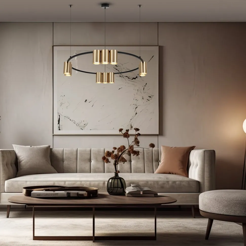 Hanglamp Genesis, aluminium, zwart/goud, 10 x GU10, Ø 60 cm