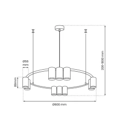 Hanglamp Genesis, aluminium, zwart/goud, 10 x GU10, Ø 60 cm