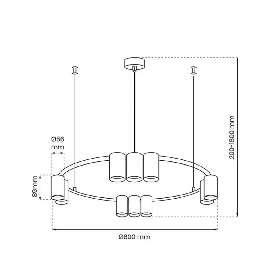 Hanglamp Genesis, aluminium, zwart/goud, 10 x GU10, Ø 60 cm
