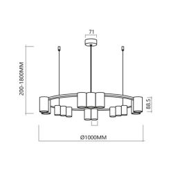 Hanglamp Genesis, aluminium, zwart/goud, 15 x GU10, Ø 100 cm