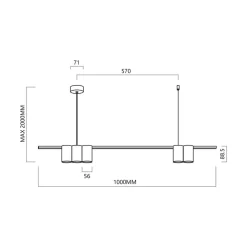 Hanglamp Genesis, aluminium zwart/goud, 5 x GU10, lengte 100 cm
