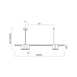 Hanglamp Genesis, aluminium, zwart, 5 x GU10, lengte 100 cm