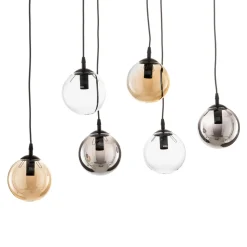 Hanglamp Glassy, 6-lamps, grafiet/amber/helder, glas, 75 cm