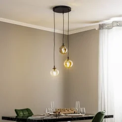 Hanglamp Glassy, 3-lamps, rond, grafiet/amber/helder, glas