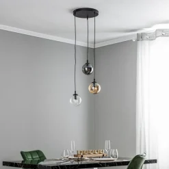 Hanglamp Glassy, 3-lamps, rond, grafiet/amber/helder, glas