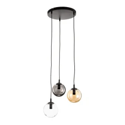 Hanglamp Glassy, 3-lamps, rond, grafiet/amber/helder, glas