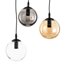 Hanglamp Glassy, 3-lamps, rond, grafiet/amber/helder, glas
