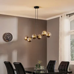 Hanglamp Glassy, 6-lamps, zwart, grafiet, glas, 110 cm