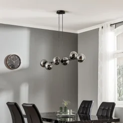 Hanglamp Glassy, 6-lamps, zwart, grafiet, glas, 110 cm