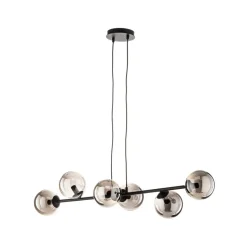Hanglamp Glassy, 6-lamps, zwart, grafiet, glas, 110 cm
