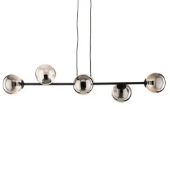 Hanglamp Glassy, 6-lamps, zwart, grafiet, glas, 110 cm