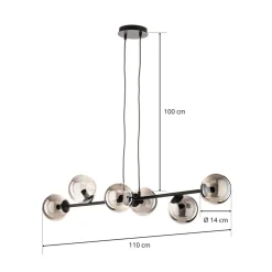 Hanglamp Glassy, 6-lamps, zwart, grafiet, glas, 110 cm
