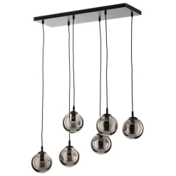 Hanglamp Glassy, 6-lamps, zwart, grafiet, glas, 75 cm