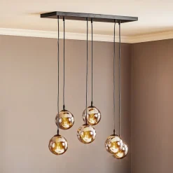 Hanglamp Glassy, 6-lamps, zwart, grafiet, glas, 75 cm