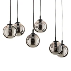 Hanglamp Glassy, 6-lamps, zwart, grafiet, glas, 75 cm
