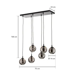 Hanglamp Glassy, 6-lamps, zwart, grafiet, glas, 75 cm