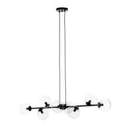 Hanglamp Glassy, 8-lamps, zwart, helder, glas, E14