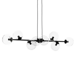 Hanglamp Glassy, 8-lamps, zwart, helder, glas, E14