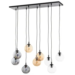 Hanglamp Glassy, 9-lamps, zwart, grafiet/amber/helder, E14