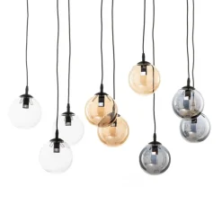 Hanglamp Glassy, 9-lamps, zwart, grafiet/amber/helder, E14