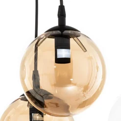 Hanglamp Glassy, 9-lamps, zwart, grafiet/amber/helder, E14