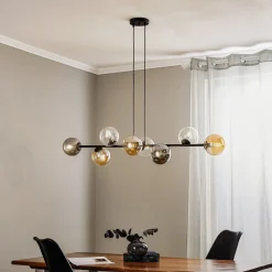 Hanglamp Glassy, 8-lamps, zwart, grafiet/amber/helder