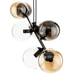 Hanglamp Glassy, 8-lamps, zwart, grafiet/amber/helder