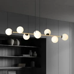 Hanglamp Glassy, 8-lamps, zwart/goud/opaal