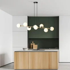 Hanglamp Glassy, 8-lamps, zwart/goud/opaal