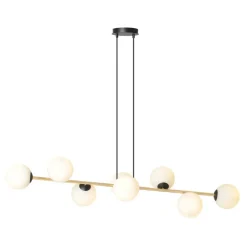 Hanglamp Glassy, 8-lamps, zwart/goud/opaal
