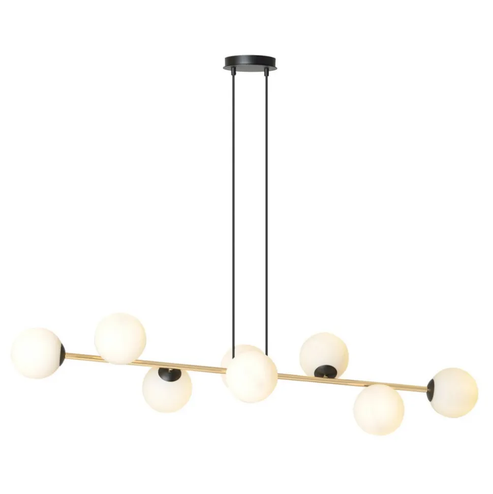 Hanglamp Glassy, 8-lamps, zwart/goud/opaal