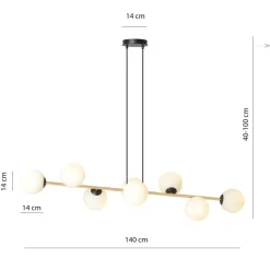 Hanglamp Glassy, 8-lamps, zwart/goud/opaal