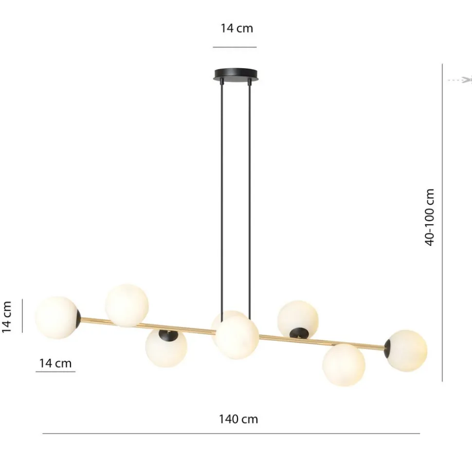 Hanglamp Glassy, 8-lamps, zwart/goud/opaal