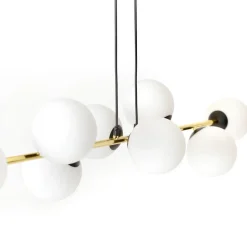 Hanglamp Glassy, 8-lamps, zwart/goud/opaal
