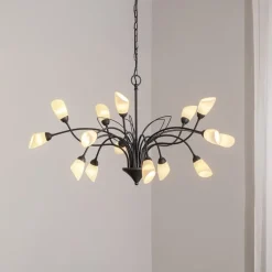 Hanglamp Gloriosa, glas, zwart, 15 lampjes