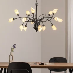 Hanglamp Gloriosa, glas, zwart, 15 lampjes