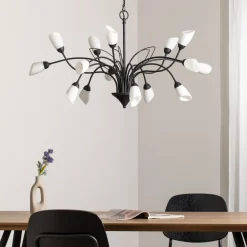Hanglamp Gloriosa, glas, zwart, 15 lampjes