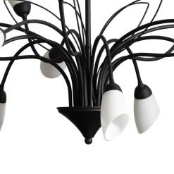 Hanglamp Gloriosa, glas, zwart, 15 lampjes